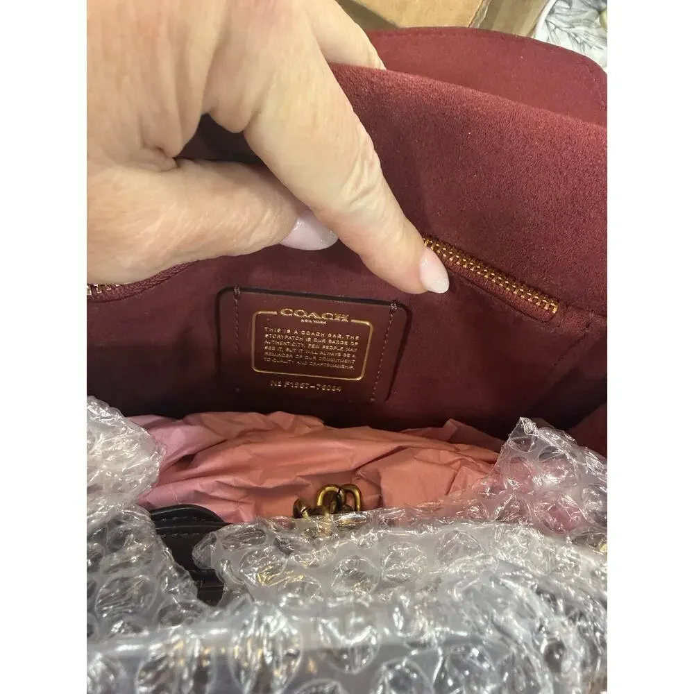 B3-003 Preloved Coach Parker Top Handle with Patchwork Oxblood Leather Bag 76084